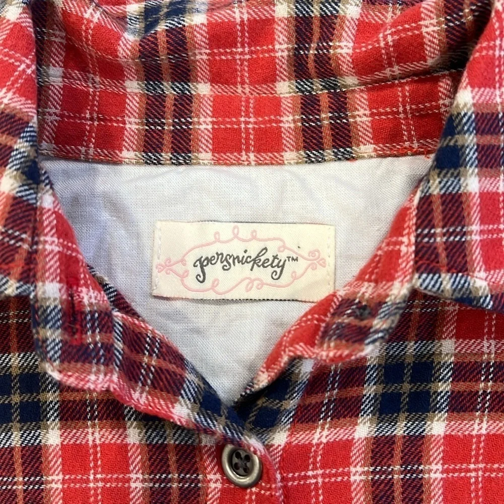 Persnickety plaid lace trim button down shirt